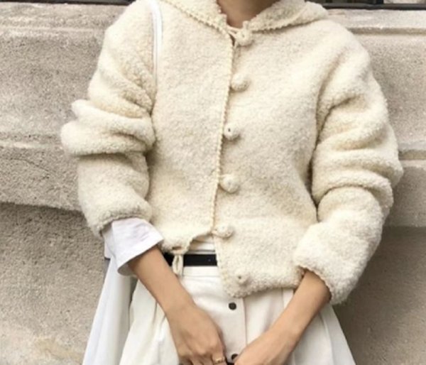 画像8: Women's Hooded wrapped button knit cardigan jacket　フード付きくるみボタンニットカーディガンジャケット (8)