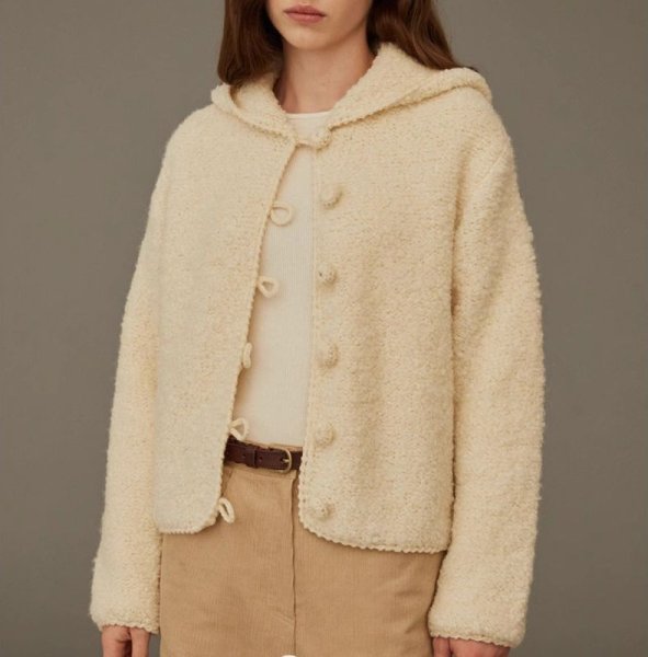 画像7: Women's Hooded wrapped button knit cardigan jacket　フード付きくるみボタンニットカーディガンジャケット (7)