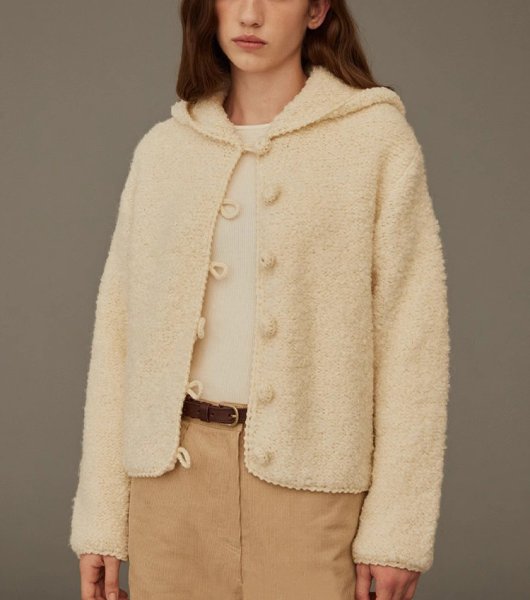 画像2: Women's Hooded wrapped button knit cardigan jacket　フード付きくるみボタンニットカーディガンジャケット (2)