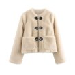 画像1: Women's Short length duffle fur coat with bits jacket outer ビット付きダッフルショート丈ファーコートジャケット (1)