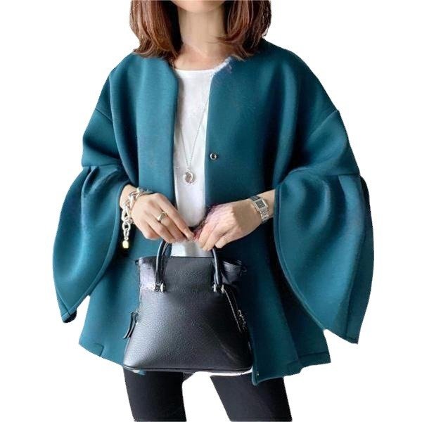画像1: Women's Round neck drop shoulder semicircular shell sleeve cardigan jacket coatouter  ラウンドネックドロップショルダー半円シェルスリーブカーディガンコートジャケット (1)