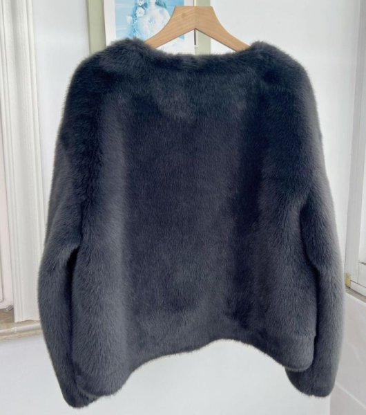 画像5: Women's Fake mink fur no collar jacket coat　ノーカラーフェイクミックファーショート丈ジャケット コート  (5)