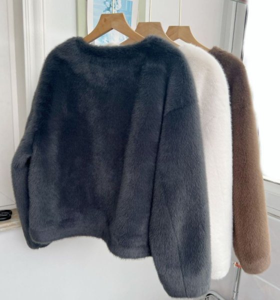 画像4: Women's Fake mink fur no collar jacket coat　ノーカラーフェイクミックファーショート丈ジャケット コート  (4)