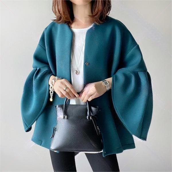 画像4: Women's Round neck drop shoulder semicircular shell sleeve cardigan jacket coatouter  ラウンドネックドロップショルダー半円シェルスリーブカーディガンコートジャケット (4)