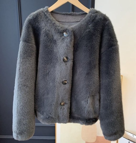 画像3: Women's Fake mink fur no collar jacket coat　ノーカラーフェイクミックファーショート丈ジャケット コート  (3)