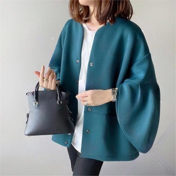 画像3: Women's Round neck drop shoulder semicircular shell sleeve cardigan jacket coatouter  ラウンドネックドロップショルダー半円シェルスリーブカーディガンコートジャケット (3)