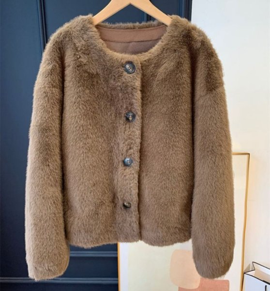 画像2: Women's Fake mink fur no collar jacket coat　ノーカラーフェイクミックファーショート丈ジャケット コート  (2)