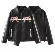 画像1: Women's Ribbon Black Leather Jacket Blouson coat　リボンレザージャケット コート  (1)