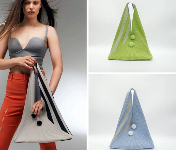 画像6: Pleated Bag Rhombus Triangle Contrast Accordion Tote Shoulder Bag　ユニセックス男女兼用プリーツバッグ菱形三角形コントラストアコーディオントートショルダーバッグ (6)