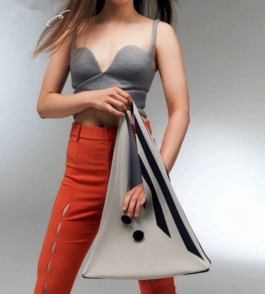 画像7: Pleated Bag Rhombus Triangle Contrast Accordion Tote Shoulder Bag　ユニセックス男女兼用プリーツバッグ菱形三角形コントラストアコーディオントートショルダーバッグ (7)