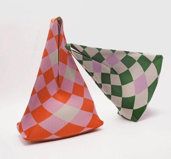 画像4: Pleated Bag Rhombus Triangle Contrast Accordion Tote Shoulder Bag　ユニセックス男女兼用プリーツバッグ菱形三角形コントラストアコーディオントートショルダーバッグ (4)