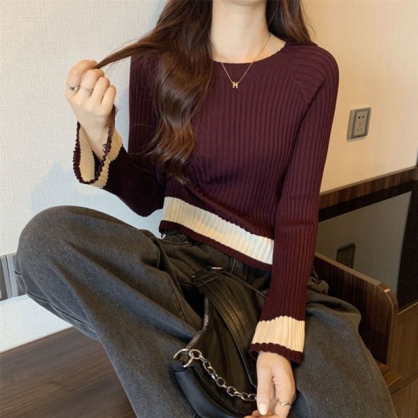 画像6: Women's Bell sleeve bottling short body length sweater  Sweater knit　ベルスリーブボトリングショート丈 リブセーターセーター ニット (6)