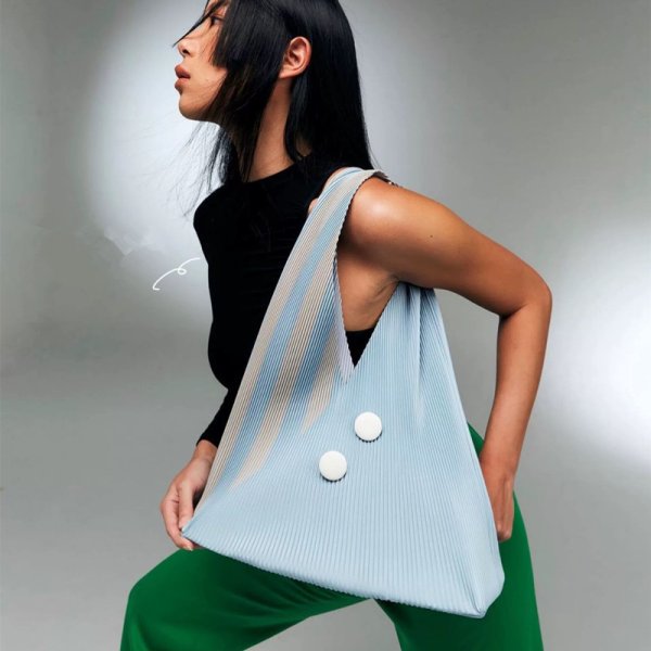 画像8: Pleated Bag Rhombus Triangle Contrast Accordion Tote Shoulder Bag　ユニセックス男女兼用プリーツバッグ菱形三角形コントラストアコーディオントートショルダーバッグ (8)