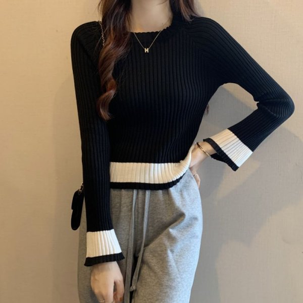 画像7: Women's Bell sleeve bottling short body length sweater  Sweater knit　ベルスリーブボトリングショート丈 リブセーターセーター ニット (7)