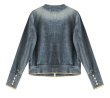 画像2: Women's Pearl denim round neck short jacket　パール付きラウンドネックデニムショート丈ジャケット コート  (2)