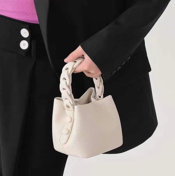 画像2: Weaving Handle Woven Handle Soft Leather Bucket Tote Shoulder  Pochette Bag　ユニセックス男女兼ウィービングハンドル織ハンドルソフトレザーバケットトートショルダーポシェットバッグ (2)