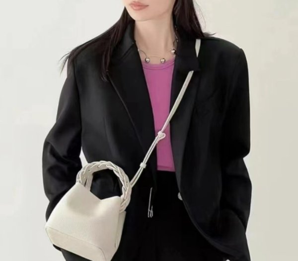 画像5: Weaving Handle Woven Handle Soft Leather Bucket Tote Shoulder  Pochette Bag　ユニセックス男女兼ウィービングハンドル織ハンドルソフトレザーバケットトートショルダーポシェットバッグ (5)