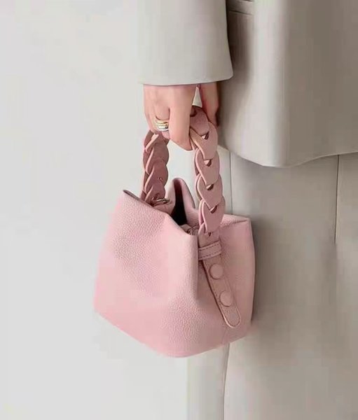 画像7: Weaving Handle Woven Handle Soft Leather Bucket Tote Shoulder  Pochette Bag　ユニセックス男女兼ウィービングハンドル織ハンドルソフトレザーバケットトートショルダーポシェットバッグ (7)