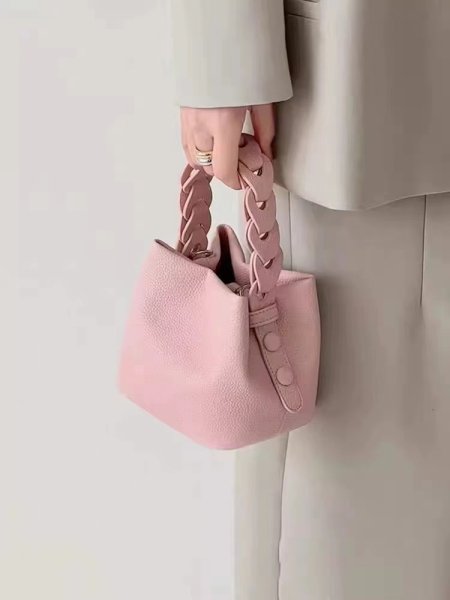 画像4: Weaving Handle Woven Handle Soft Leather Bucket Tote Shoulder  Pochette Bag　ユニセックス男女兼ウィービングハンドル織ハンドルソフトレザーバケットトートショルダーポシェットバッグ (4)