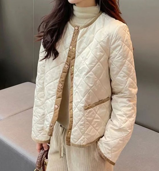 画像3: Women's Quilted round neck short jacket　キルティングラウンドネックショート丈ライトジャケット コート  (3)