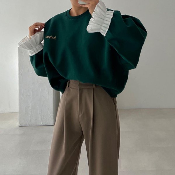 画像4: Women's Ruffled sleeve sweatshirt　袖フリル付ラウンドネックスウェット (4)