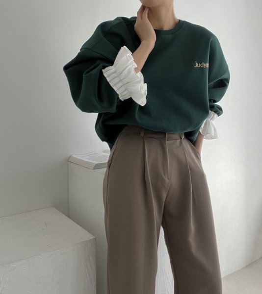 画像2: Women's Ruffled sleeve sweatshirt　袖フリル付ラウンドネックスウェット (2)