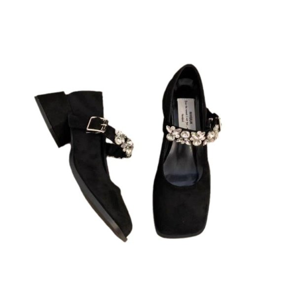 画像8: Rhinestone strap thick heel pumps shoes 　ラインストーンストラップチャンキーヒールパンプスシューズ (8)