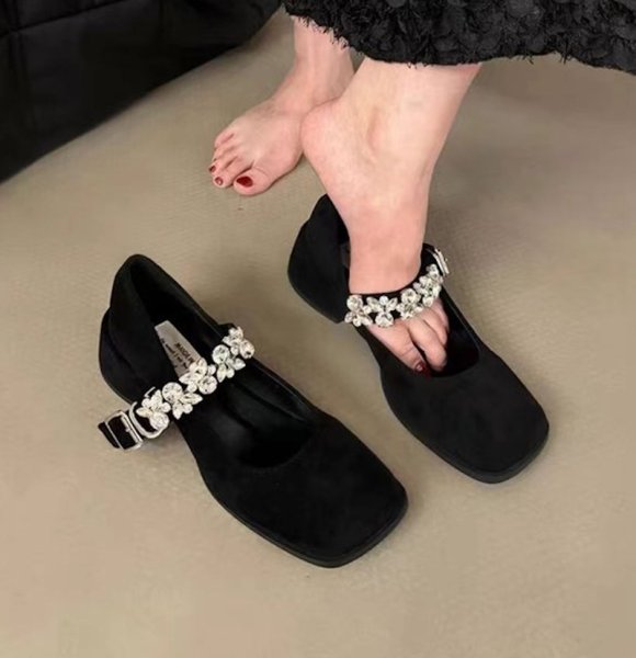画像7: Rhinestone strap thick heel pumps shoes 　ラインストーンストラップチャンキーヒールパンプスシューズ (7)