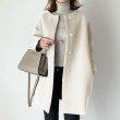 画像1: Women's Simple basic round neck long coat  シンプルベーシックラウンドネック ミディアム丈ロングコート ジャケット (1)