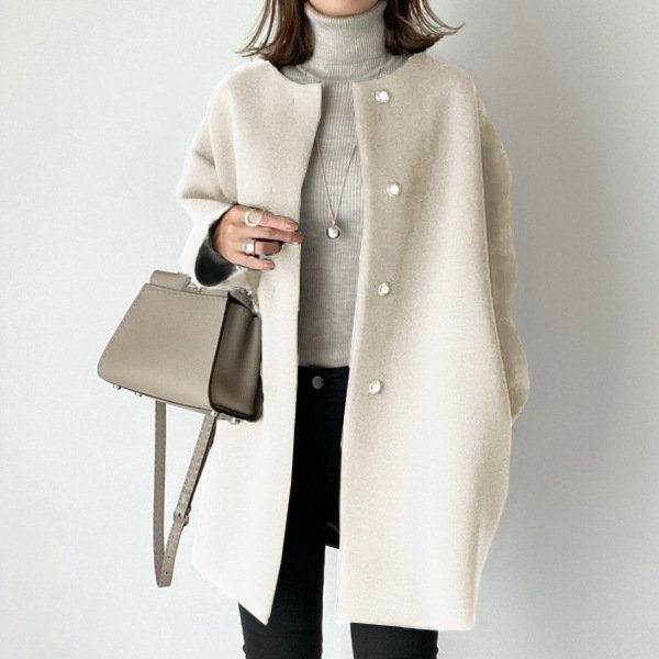 画像1: Women's Simple basic round neck long coat  シンプルベーシックラウンドネック ミディアム丈ロングコート ジャケット (1)