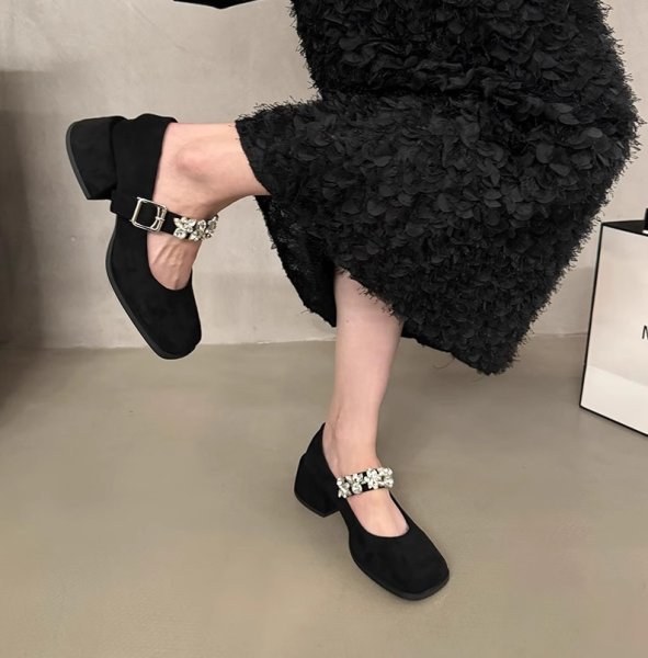 画像3: Rhinestone strap thick heel pumps shoes 　ラインストーンストラップチャンキーヒールパンプスシューズ (3)