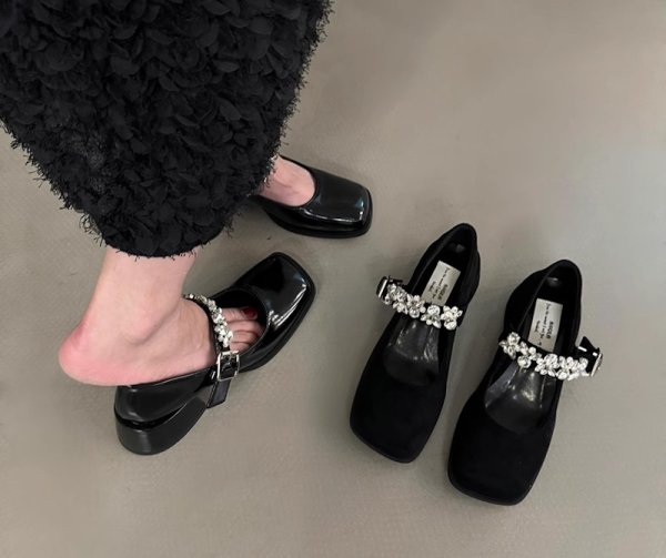 画像5: Rhinestone strap thick heel pumps shoes 　ラインストーンストラップチャンキーヒールパンプスシューズ (5)
