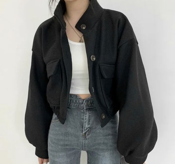 画像10: Women's Stand collar lazy style short length jacket blouson coat　ショート丈スタンドカラーレイジースタイルジャケット ブルゾンコート  (10)