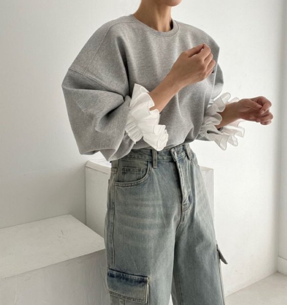画像5: Women's Ruffled sleeve sweatshirt　袖フリル付ラウンドネックスウェット (5)