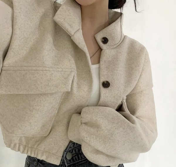画像3: Women's Stand collar lazy style short length jacket blouson coat　ショート丈スタンドカラーレイジースタイルジャケット ブルゾンコート  (3)
