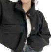 画像1: Women's Stand collar lazy style short length jacket blouson coat　ショート丈スタンドカラーレイジースタイルジャケット ブルゾンコート  (1)