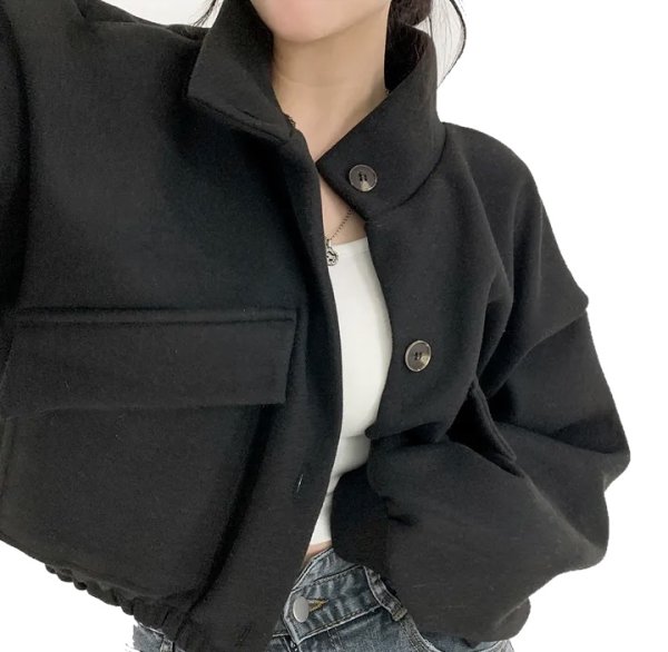 画像1: Women's Stand collar lazy style short length jacket blouson coat　ショート丈スタンドカラーレイジースタイルジャケット ブルゾンコート  (1)