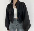 画像12: Women's Stand collar lazy style short length jacket blouson coat　ショート丈スタンドカラーレイジースタイルジャケット ブルゾンコート  (12)
