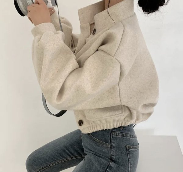 画像13: Women's Stand collar lazy style short length jacket blouson coat　ショート丈スタンドカラーレイジースタイルジャケット ブルゾンコート  (13)