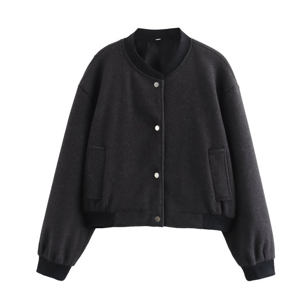 画像6: Women's Round neck short bomber jacket jumper coat　ショート丈ラウンドカラーボンバージャケット ブルゾンコート  (6)