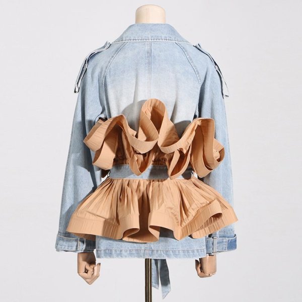 画像7: Women's Denim jacket coat with irregular frill　イレギュラーフリル付テーラーカラーデニムジャケット ブルゾンコート  (7)