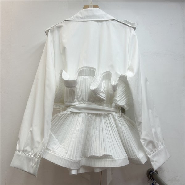 画像6: Women's Tailor collar frill half trench coat jacket　イレギュラーフリル付テーラーカラーハーフトレンチコートジャケット  (6)