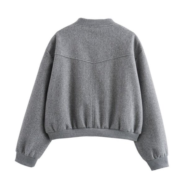 画像9: Women's Round neck short bomber jacket jumper coat　ショート丈ラウンドカラーボンバージャケット ブルゾンコート  (9)