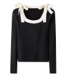 画像1: Women's Square collar ribbon short knit sweater　スクエアカラーリボン付きショート丈 セーター ニット (1)