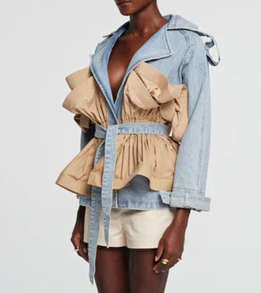 画像3: Women's Denim jacket coat with irregular frill　イレギュラーフリル付テーラーカラーデニムジャケット ブルゾンコート  (3)