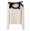 画像2: Women's Square collar ribbon short knit sweater　スクエアカラーリボン付きショート丈 セーター ニット (2)