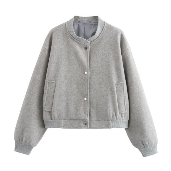 画像7: Women's Round neck short bomber jacket jumper coat　ショート丈ラウンドカラーボンバージャケット ブルゾンコート  (7)