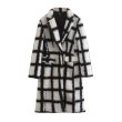 画像1: Women's Black and white checked tailored collar long coat　ブラック＆ホワイトチェックテーラーカラーロングコート ジャケット (1)