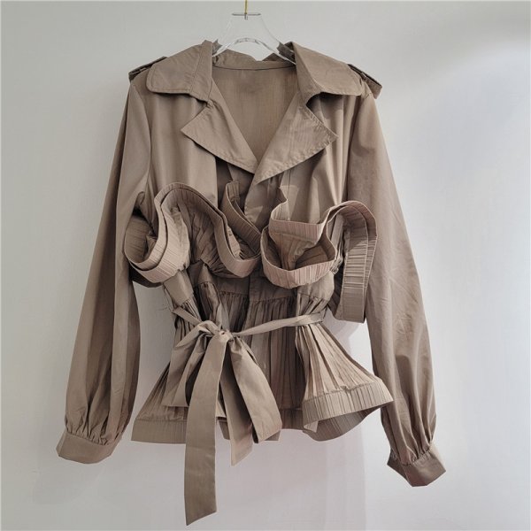 画像5: Women's Tailor collar frill half trench coat jacket　イレギュラーフリル付テーラーカラーハーフトレンチコートジャケット  (5)