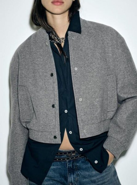 画像1: Women's Round neck short bomber jacket jumper coat　ショート丈ラウンドカラーボンバージャケット ブルゾンコート  (1)